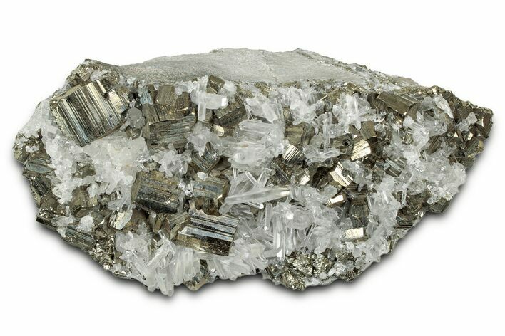 Gleaming Striated Pyrite Crystals on Quartz - Peru #347617